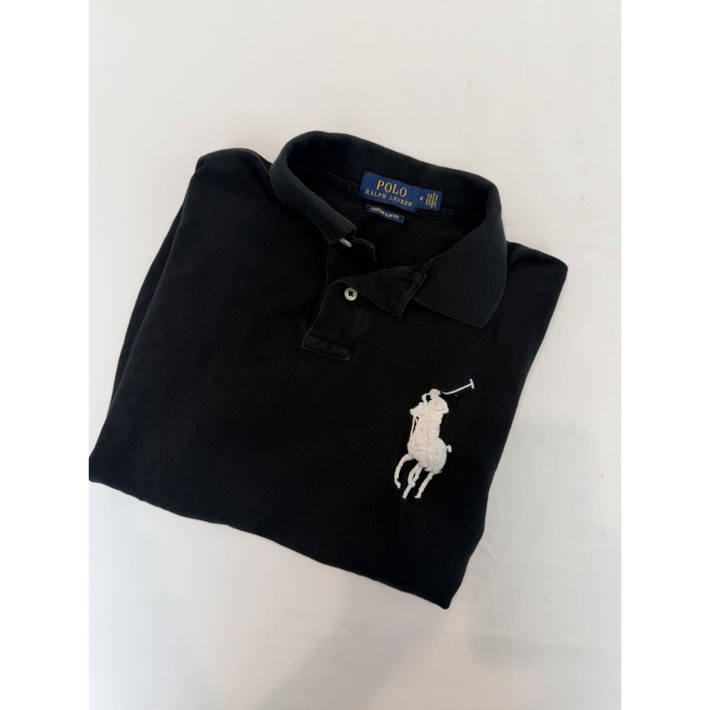 Polo Ralph Lauren Big Pony Polo Shirt Men's Medium Black Cotton Short Sleeve Y2K